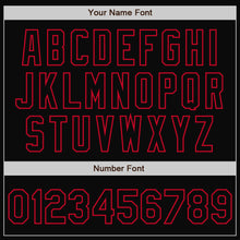 Charger l'image dans la galerie, Custom Black Black-Red Bomber Full-Snap Varsity Letterman Jacket