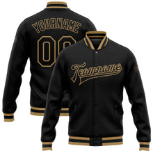 Charger l'image dans la galerie, Custom Black Black-Old Gold Bomber Full-Snap Varsity Letterman Jacket