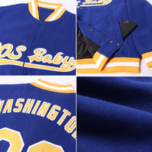 Загрузить изображение в средство просмотра галереи, Custom Royal Gold-White Bomber Full-Snap Varsity Letterman Jacket