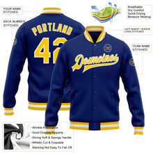 Загрузить изображение в средство просмотра галереи, Custom Royal Gold-White Bomber Full-Snap Varsity Letterman Jacket