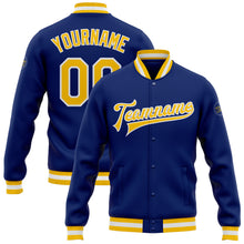 Загрузить изображение в средство просмотра галереи, Custom Royal Gold-White Bomber Full-Snap Varsity Letterman Jacket