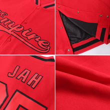 Charger l'image dans la galerie, Custom Red Red-Black Bomber Full-Snap Varsity Letterman Jacket