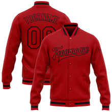 Charger l'image dans la galerie, Custom Red Red-Black Bomber Full-Snap Varsity Letterman Jacket