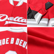 Charger l'image dans la galerie, Custom Red White-Gray Bomber Full-Snap Varsity Letterman Jacket