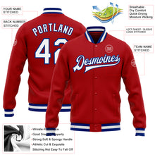 Charger l'image dans la galerie, Custom Red White-Royal Bomber Full-Snap Varsity Letterman Jacket
