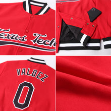 Charger l'image dans la galerie, Custom Red Black-White Bomber Full-Snap Varsity Letterman Jacket