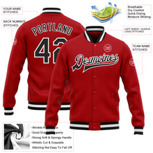 Charger l'image dans la galerie, Custom Red Black-White Bomber Full-Snap Varsity Letterman Jacket