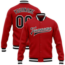 Charger l'image dans la galerie, Custom Red Black-White Bomber Full-Snap Varsity Letterman Jacket
