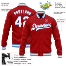Charger l'image dans la galerie, Custom Red White-Light Blue Bomber Full-Snap Varsity Letterman Jacket