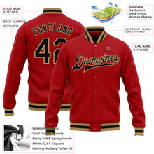 Charger l'image dans la galerie, Custom Red Black-Old Gold Bomber Full-Snap Varsity Letterman Jacket