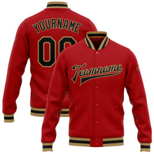Charger l'image dans la galerie, Custom Red Black-Old Gold Bomber Full-Snap Varsity Letterman Jacket