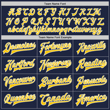 Загрузить изображение в средство просмотра галереи, Custom Navy Gold-White Bomber Full-Snap Varsity Letterman Jacket