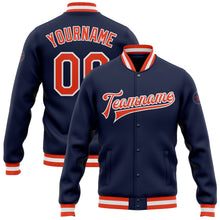 Charger l'image dans la galerie, Custom Navy Orange-White Bomber Full-Snap Varsity Letterman Jacket