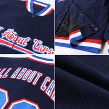 Загрузить изображение в средство просмотра галереи, Custom Navy Royal-Red Bomber Full-Snap Varsity Letterman Jacket