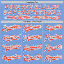 Load image into Gallery viewer, Custom Light Blue Orange-White Bomber Full-Snap Varsity Letterman Jacket