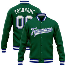 Загрузить изображение в средство просмотра галереи, Custom Kelly Green White-Royal Bomber Full-Snap Varsity Letterman Jacket