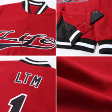 Загрузить изображение в средство просмотра галереи, Custom Crimson Black-White Bomber Full-Snap Varsity Letterman Jacket