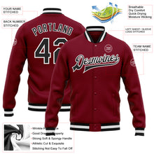 Загрузить изображение в средство просмотра галереи, Custom Crimson Black-White Bomber Full-Snap Varsity Letterman Jacket