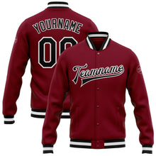Загрузить изображение в средство просмотра галереи, Custom Crimson Black-White Bomber Full-Snap Varsity Letterman Jacket