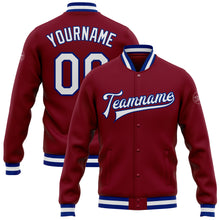 Загрузить изображение в средство просмотра галереи, Custom Crimson White-Royal Bomber Full-Snap Varsity Letterman Jacket
