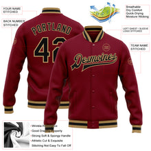 Загрузить изображение в средство просмотра галереи, Custom Crimson Black-Old Gold Bomber Full-Snap Varsity Letterman Jacket