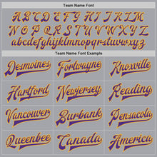 Load image into Gallery viewer, Custom Gray Purple-Gold Bomber Full-Snap Varsity Letterman Jacket