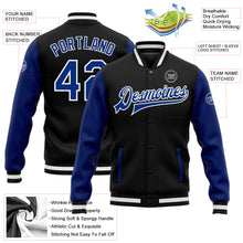 Charger l'image dans la galerie, Custom Black Royal-White Bomber Full-Snap Varsity Letterman Two Tone Jacket