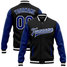 Charger l'image dans la galerie, Custom Black Royal-White Bomber Full-Snap Varsity Letterman Two Tone Jacket