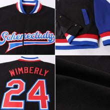 Charger l'image dans la galerie, Custom Black Red-Royal Bomber Full-Snap Varsity Letterman Two Tone Jacket
