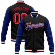 Charger l'image dans la galerie, Custom Black Red-Royal Bomber Full-Snap Varsity Letterman Two Tone Jacket