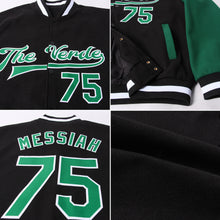 Charger l'image dans la galerie, Custom Black Kelly Green-White Bomber Full-Snap Varsity Letterman Two Tone Jacket