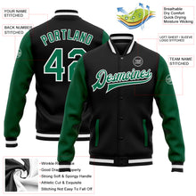 Charger l'image dans la galerie, Custom Black Kelly Green-White Bomber Full-Snap Varsity Letterman Two Tone Jacket