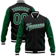 Charger l'image dans la galerie, Custom Black Kelly Green-White Bomber Full-Snap Varsity Letterman Two Tone Jacket