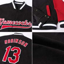 Charger l'image dans la galerie, Custom Black Crimson-White Bomber Full-Snap Varsity Letterman Two Tone Jacket
