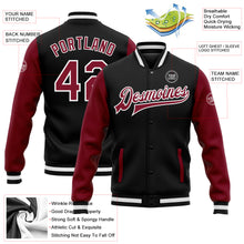 Charger l'image dans la galerie, Custom Black Crimson-White Bomber Full-Snap Varsity Letterman Two Tone Jacket