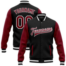 Charger l'image dans la galerie, Custom Black Crimson-White Bomber Full-Snap Varsity Letterman Two Tone Jacket