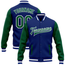Charger l'image dans la galerie, Custom Royal Kelly Green-White Bomber Full-Snap Varsity Letterman Two Tone Jacket