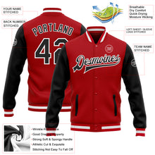 Charger l'image dans la galerie, Custom Red Black-White Bomber Full-Snap Varsity Letterman Two Tone Jacket
