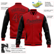 Charger l'image dans la galerie, Custom Red Red-Black Bomber Full-Snap Varsity Letterman Two Tone Jacket