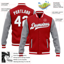 Charger l'image dans la galerie, Custom Red White-Gray Bomber Full-Snap Varsity Letterman Two Tone Jacket