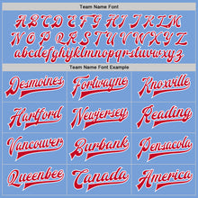 Загрузить изображение в средство просмотра галереи, Custom Light Blue Red-White Bomber Full-Snap Varsity Letterman Two Tone Jacket