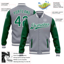 Laden Sie das Bild in den Galerie-Viewer, Custom Gray Kelly Green-White Bomber Full-Snap Varsity Letterman Two Tone Jacket