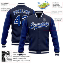 Загрузить изображение в средство просмотра галереи, Custom Navy Royal-White Bomber Full-Snap Varsity Letterman Two Tone Jacket