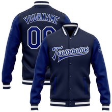 Загрузить изображение в средство просмотра галереи, Custom Navy Royal-White Bomber Full-Snap Varsity Letterman Two Tone Jacket