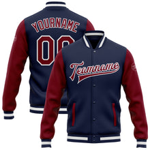 Charger l'image dans la galerie, Custom Navy Crimson-White Bomber Full-Snap Varsity Letterman Two Tone Jacket