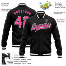 Загрузить изображение в средство просмотра галереи, Custom Black Pink-White Bomber Full-Snap Varsity Letterman Jacket