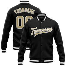 Load image into Gallery viewer, Custom Black Vegas Gold-White Bomber Full-Snap Varsity Letterman Jacket