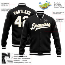 Load image into Gallery viewer, Custom Black White-Cream Bomber Full-Snap Varsity Letterman Jacket