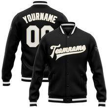 Load image into Gallery viewer, Custom Black White-Cream Bomber Full-Snap Varsity Letterman Jacket