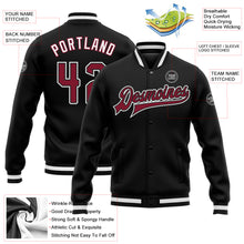 Загрузить изображение в средство просмотра галереи, Custom Black Crimson-White Bomber Full-Snap Varsity Letterman Jacket